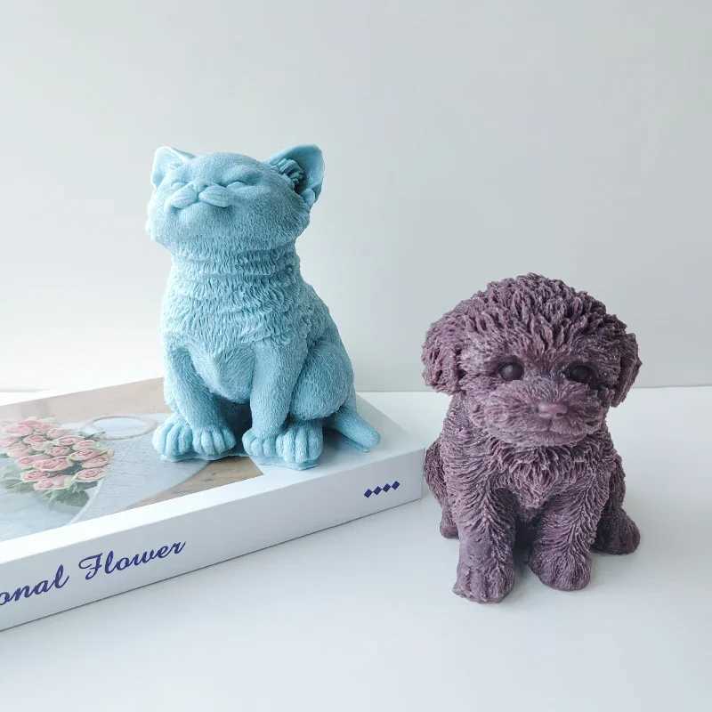 3D Kitten Puppy Silicone Mold Cute Animal Sitting Cat Teddy Dog Scented Candle Plaster Ornaments Molds Home Decor Crafts Making W250704