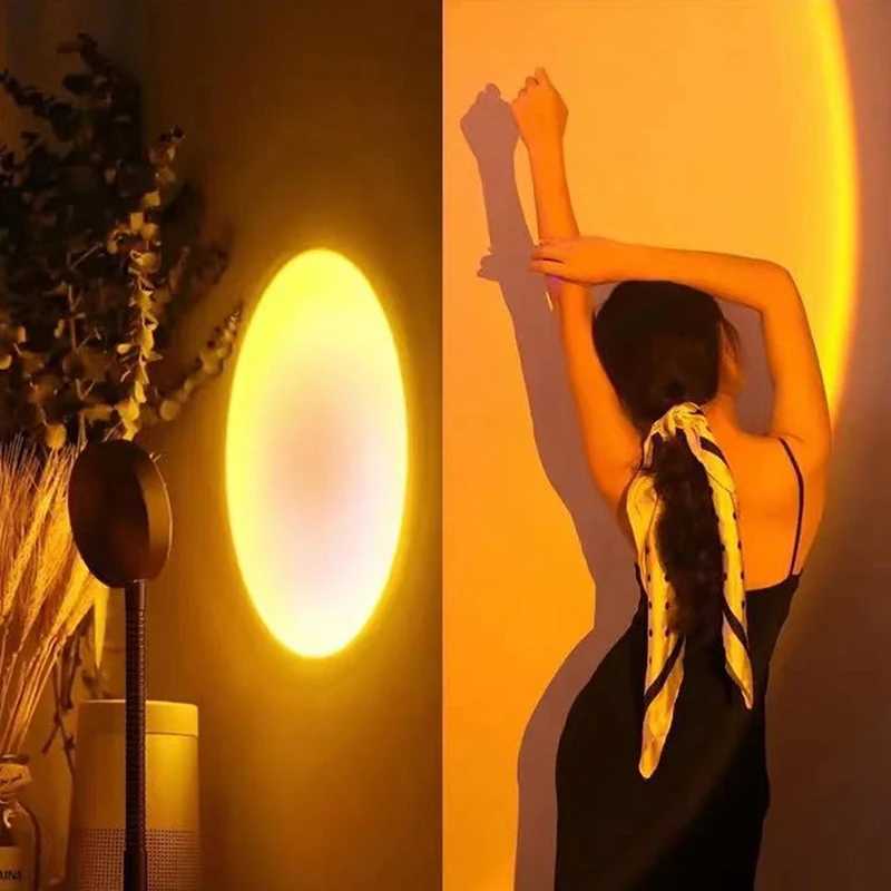 Led USB Sunset Lamp Projector Home Decor Night Light Portable Mood Light For Bedroom Living Room Wall Photography Neon LightsXJ250703