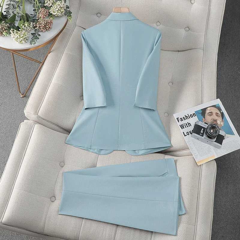ZJYT Fashion Spring Ladies Pant Suit Women Office Thr Quarter Slve Blazer Trousers Set Two Piece Outfit Work Suits Plus Size X250704