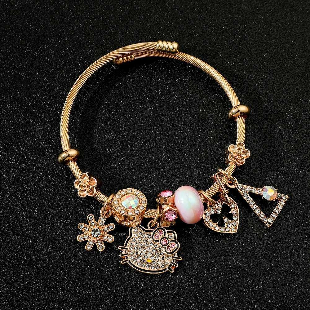 Sanrio Anime Cartoon Hello Kitty Bracelet Fashion DIY Pendant Inlaid Moissanite Accessories Popular KT Cat Heart Pendant Bracelet w250716