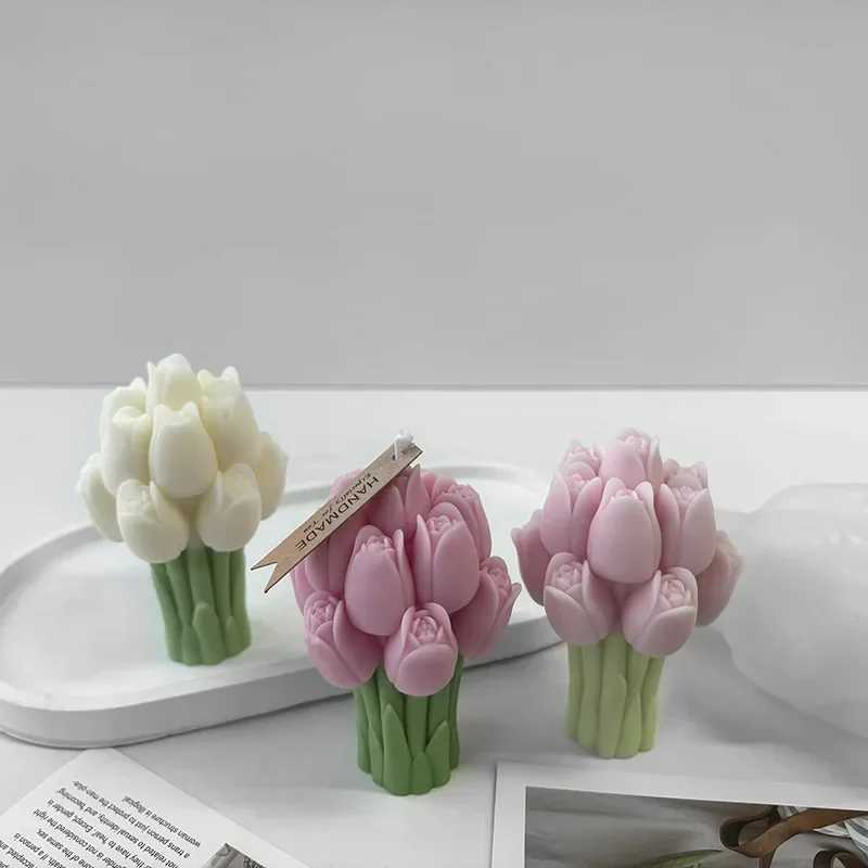 3D Tulip Bouquet Silicone Mold DIY Flowers Aroma Candles Plaster Ornament Molds Handmade Gift Soap Candle Making Supplies W250704