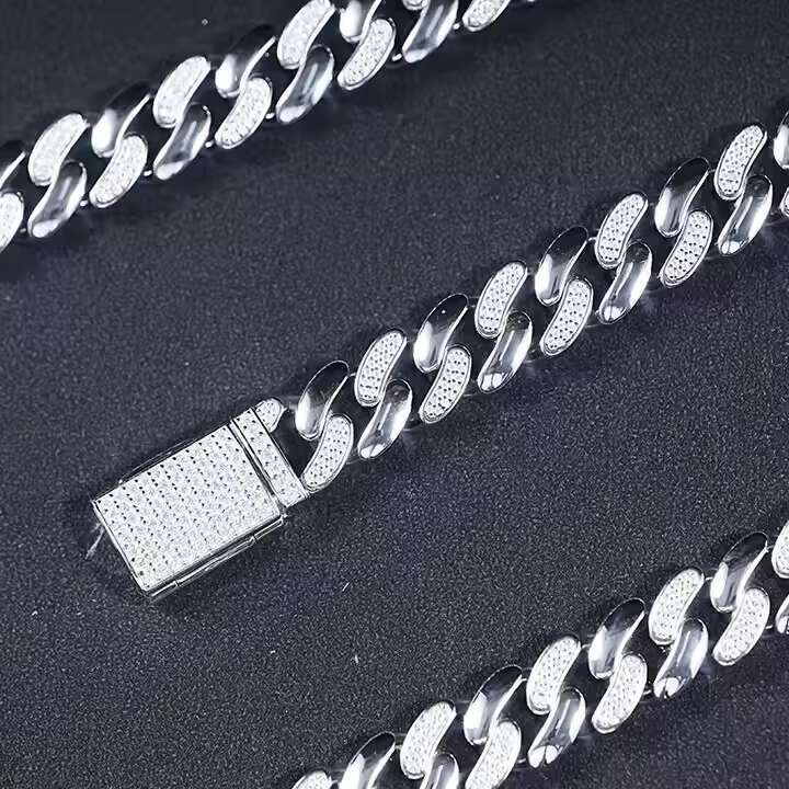 SICGEM INT Hot Selling 22 Inches 13 Mm Width Miami Iced Out 925 Silver Men Moissanite Cuban Link Chain Necklace