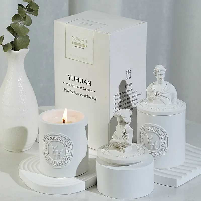 350g Gypsum Statue Incense Candle Gift Box Essential Oil Incense Gift Box Floral Candle Home Incense Decoration Burn 35 Hours W250704