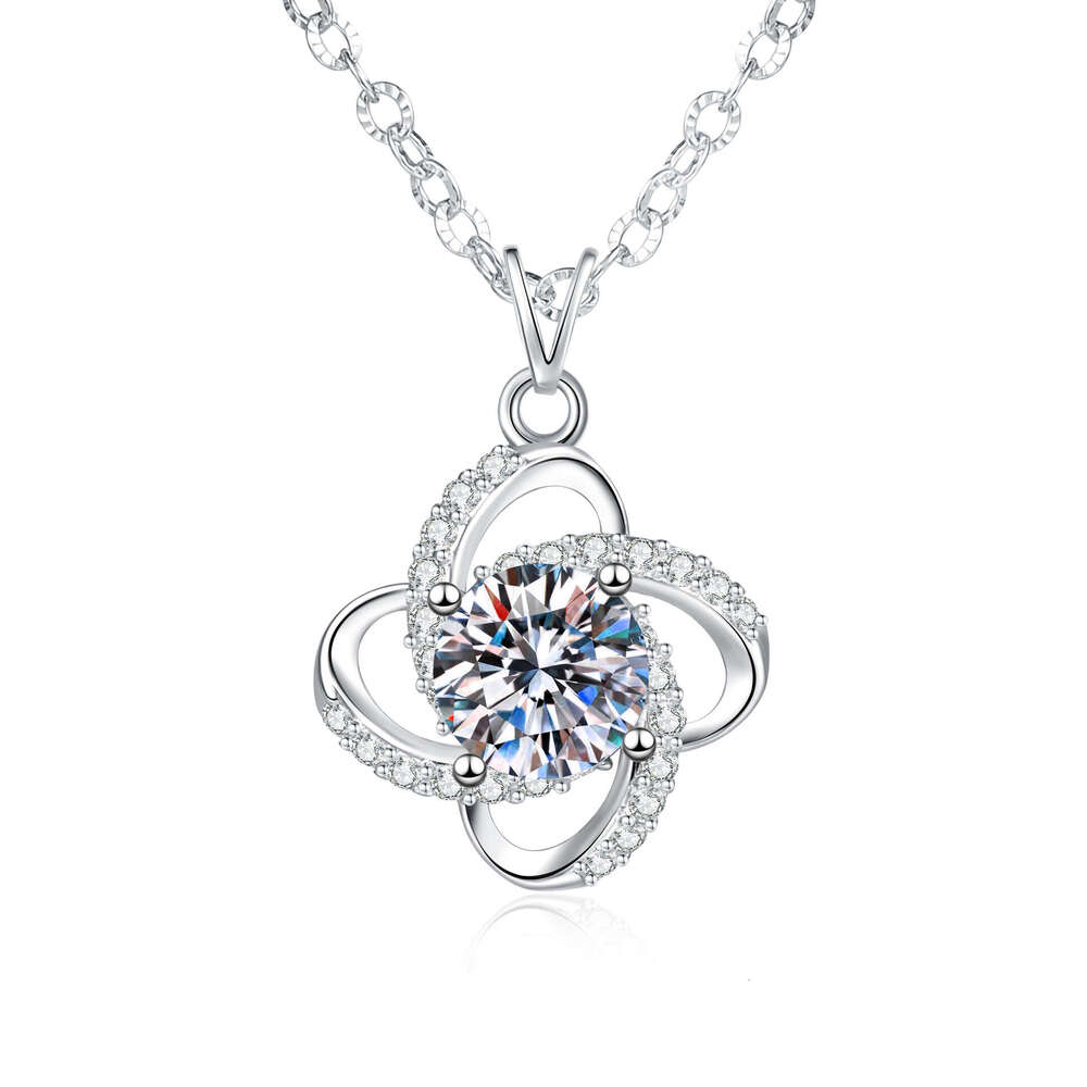 Weizi Jewelry MoiS925S925anite S925 S925ier Four-Leaf Clover FaS925hion Full Dia Micro-Inlaid Pendant Korean VerS925ion Necklace for Women 55e