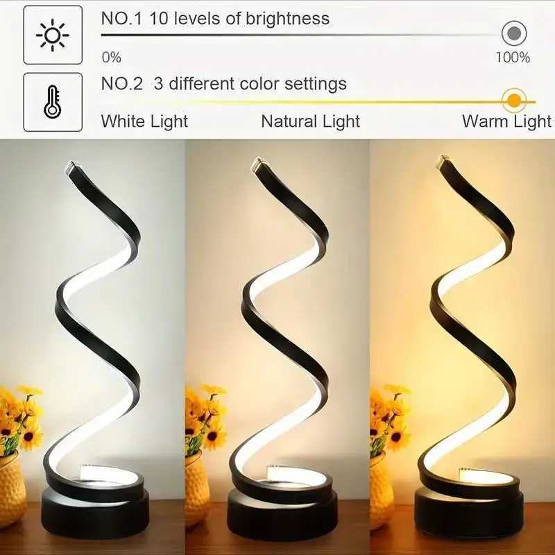 Table Lamp for Bedroom - Bedside Lamps for Nightstand Modern Spiral Dimmable LED Table Lamp for Living Room Bedroom OfficeXJ250703