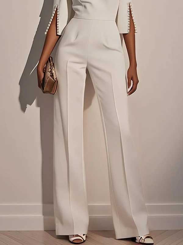 Krisstargirl Summer Urban One Piece Jumpsuits for Woman 2025 New Pearls Split-joint Long Pant Office Lady Baggy Rompers Women X250704