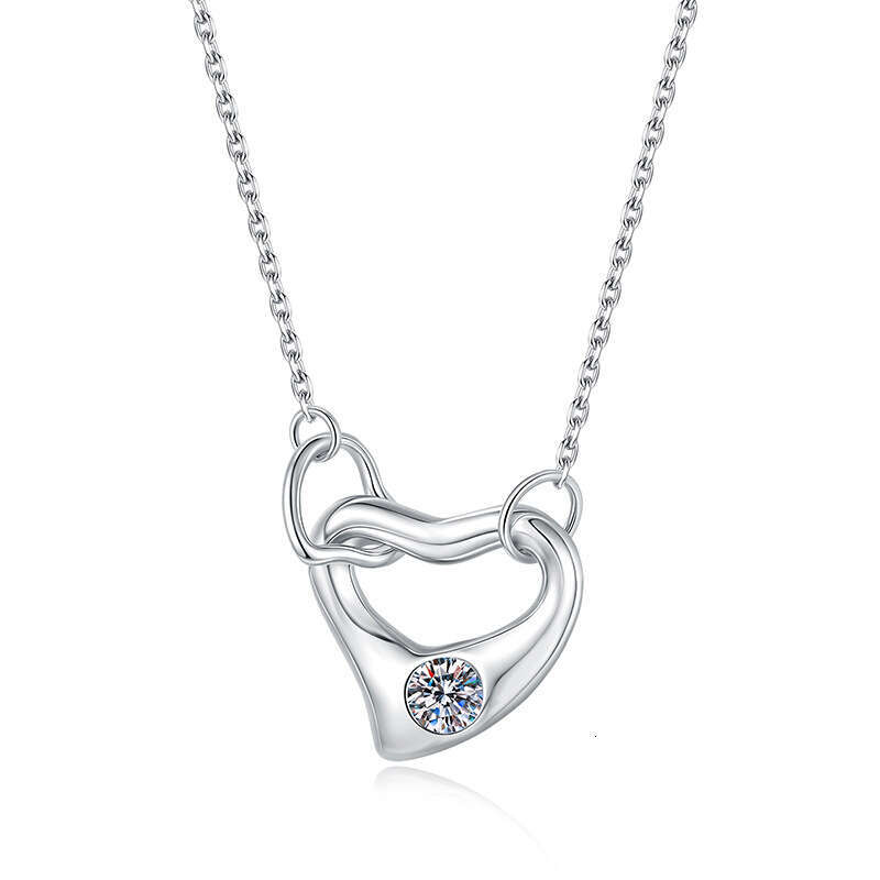 DeS925ign New Product MoiS925S925anite S925 S925terling S925ier Pendant Heart Double Buckle Clavicle Chain Necklace a0d