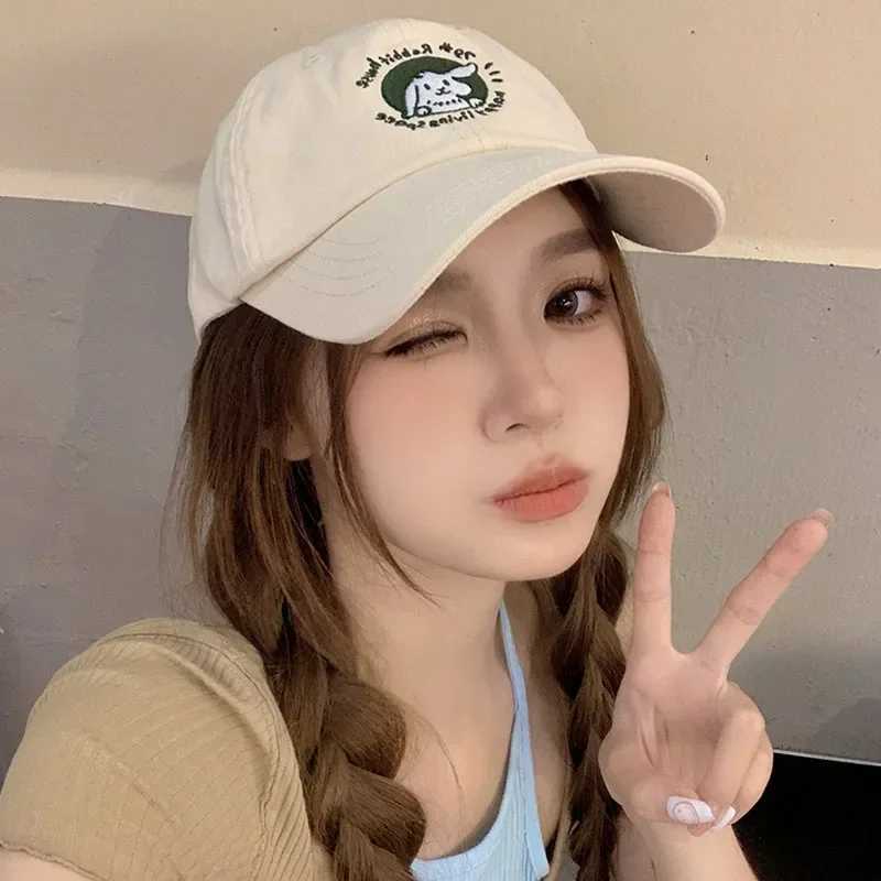 Spring Summer Solid Color Baseball Cap For Wen Soft Top Sun Visor Hat Cartoon Rabbit Korean Girl Sunshade Peaked Caps X250704