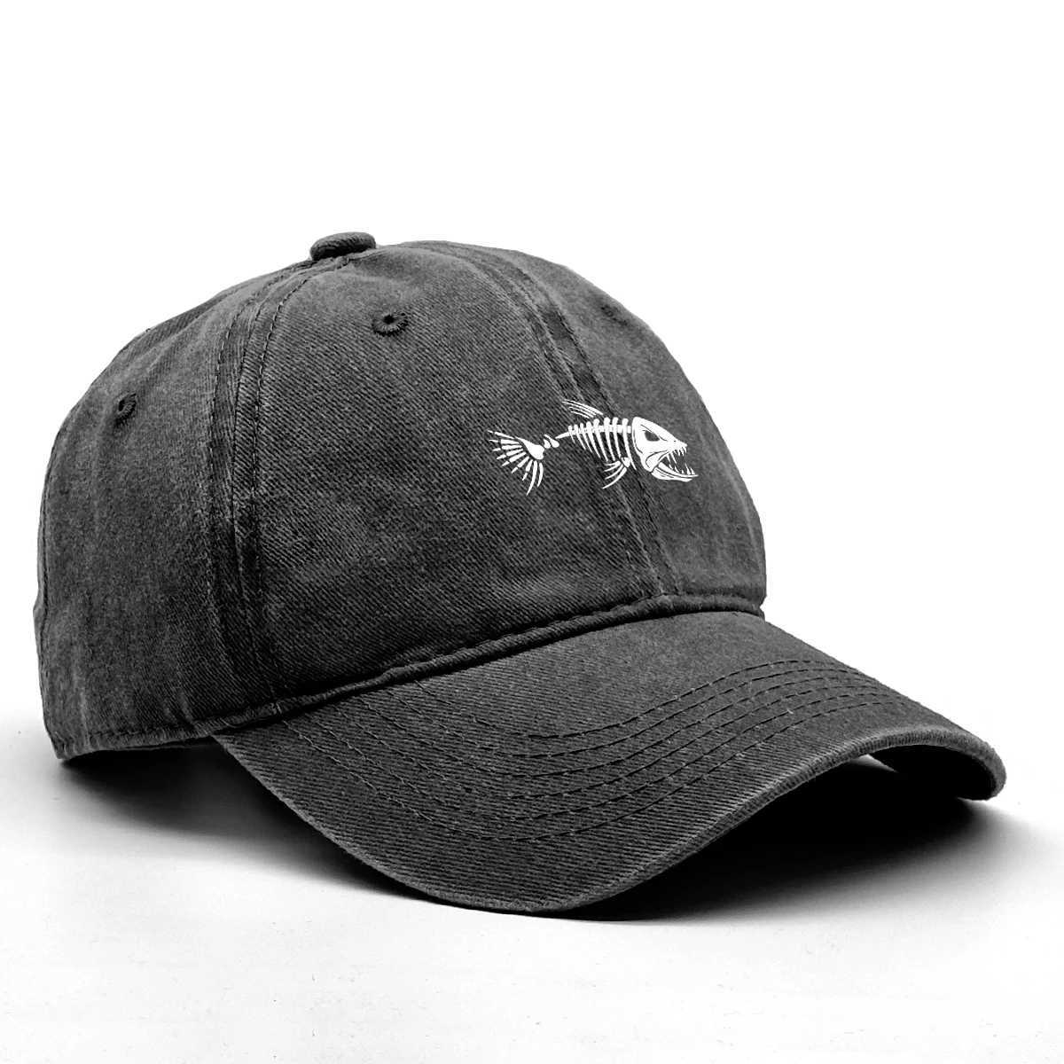 White Fish Bones Print AdjustableRetro Baseball Cap Wans Cap DistressedFashionSnapback Caps Ideal Cho For Wen Men X250704