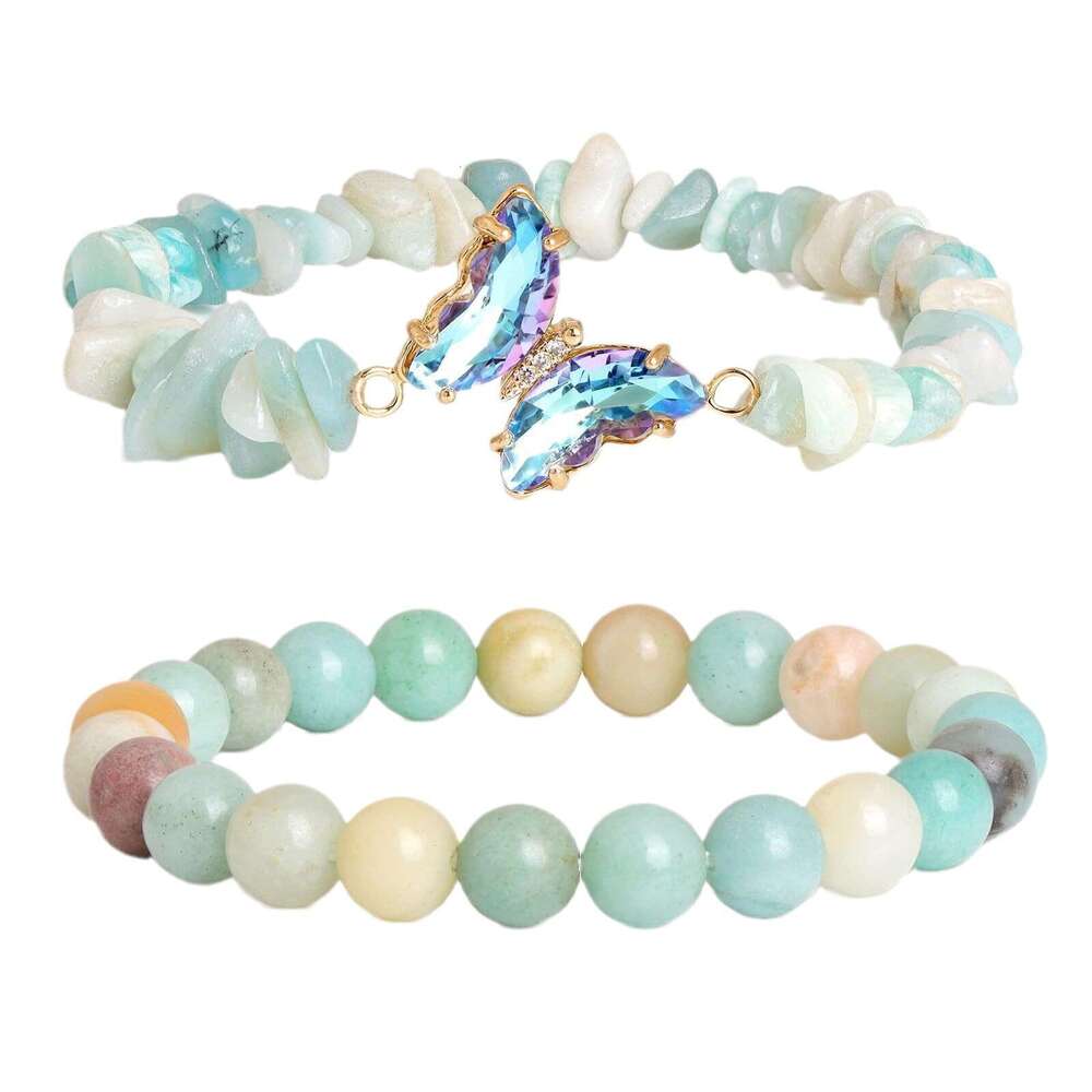 Designer New Fashion Simple Butterfly Accessories Natural Crystal Beaded Stone Bracelet Set