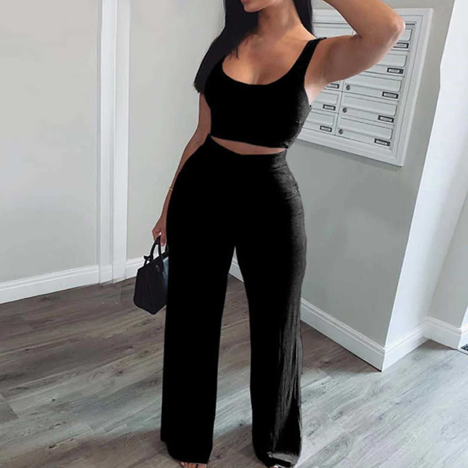 Women Tracksuit Sexy Sling Navel Exposed Tube Top Flared Legs Pant 2 Piece Set Elastic Waist Slveless Crop Tops X250704
