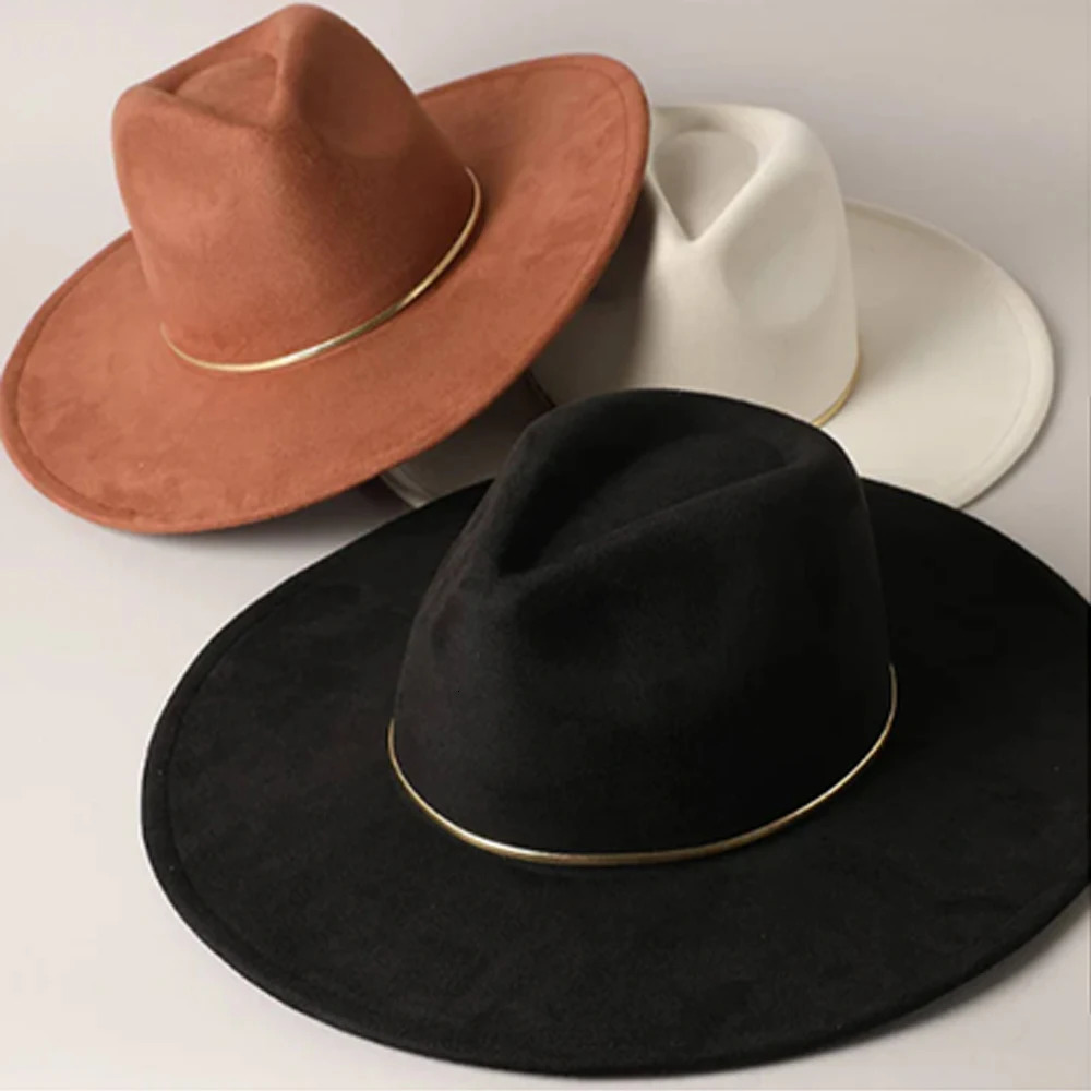 Colorful Suede 9.5cm Wide brimmed Womens Hat Mens Church Jazz Hat Fedoras Cowboy Hat Panama Hat 250701