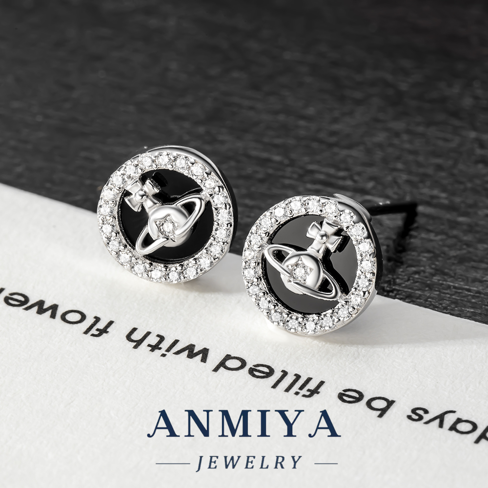 Modern Geometric Silver Jewelry for Women 925 Sterling Stud Earrings with Circle Design Planetary Pattern for Office