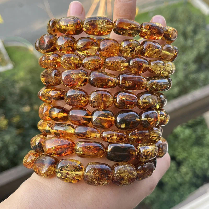 100% Real Piebald Amber Bracelet for Unisex 2025 Natural Genuine Plant Flower Irregular Beads Factory Baltic Amber Jewelry 250628