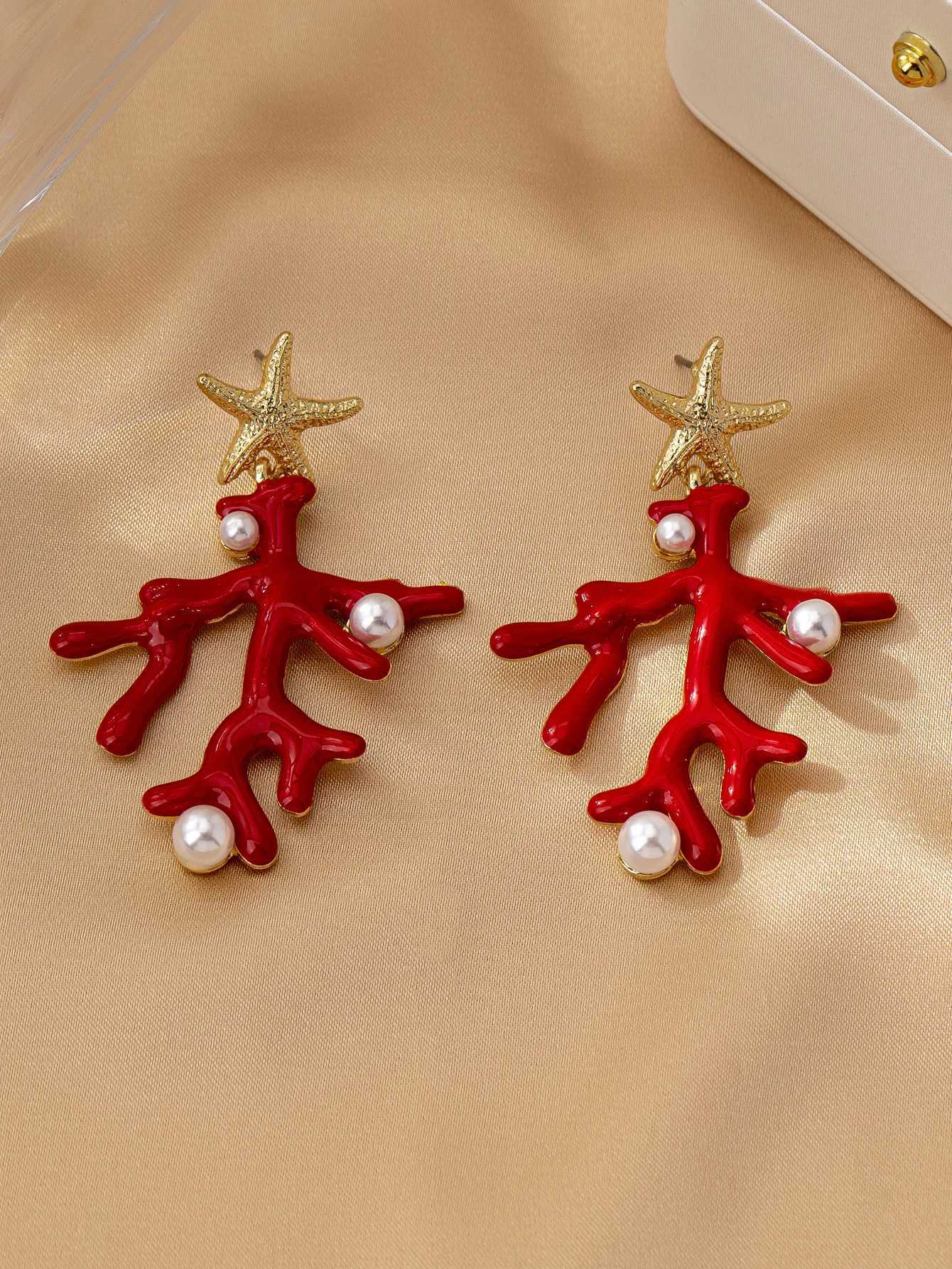 1 Pair Ocean Style Casual Temperament easiest for match Retro Fashion Coral Shaped Earrings Y250704