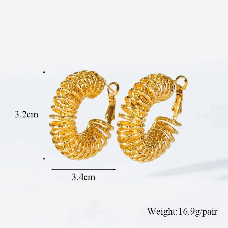 316L Stainless Steel Gold Plated Thread Hoop Earrings For Women Luxury Waterproof Ear Jewelry Party Wedding Gift Jewelry Y250704