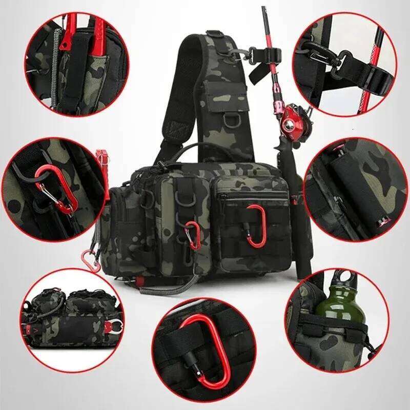 DY1 Equipment Bait Box Gear Storage Men's Waist Bag Fly Fishing with Rod Holder Drain Water and Wear Resistant
