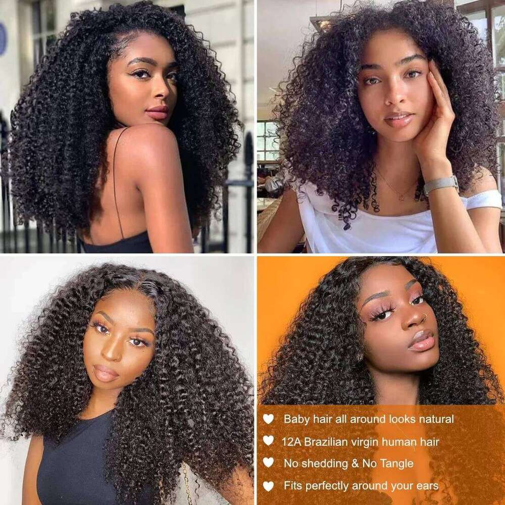 Curly 13x4 Lace Front Wigs PrePlucked Kinky curly Human Hair Wig For Black Women