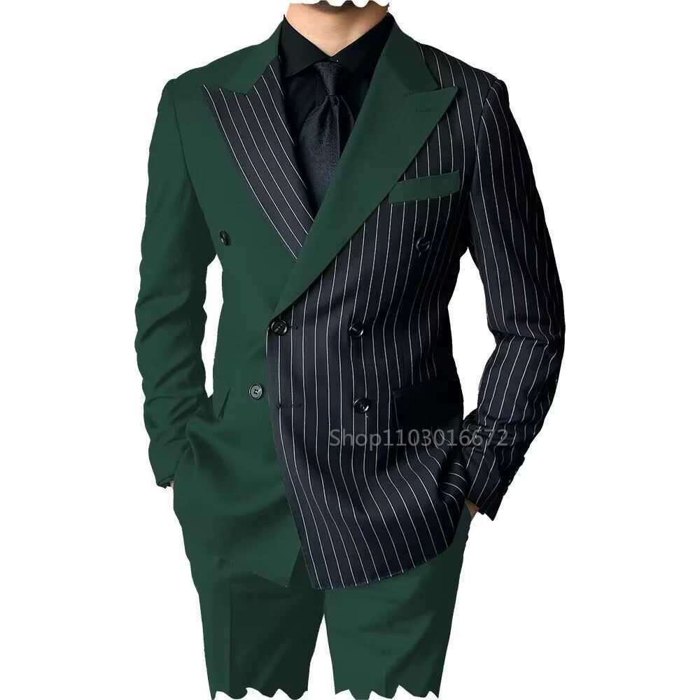 New Style Slim Fit Men Suits 2 Piece Groom Tuxedos Peak Lapel Double Breasted Blazer Pants Sets Prom Business Costume Homme X250704