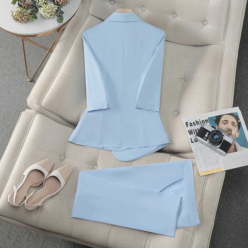 ZJYT Fashion Spring Ladies Pant Suit Women Office Formal Thr Quarter Slve Blazer Trousers Set Two Piece Outfit Plus Size X250704
