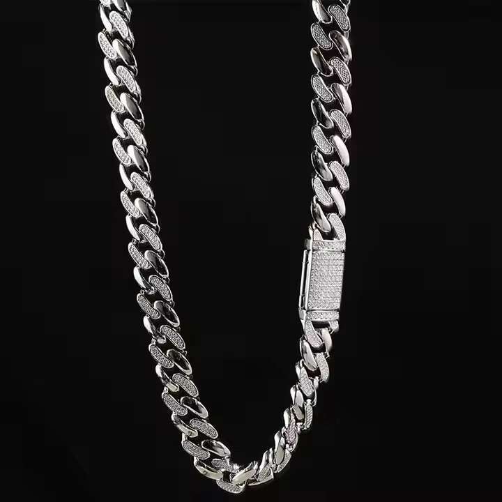 SICGEM INT Hot Selling 22 Inches 13 Mm Width Miami Iced Out 925 Silver Men Moissanite Cuban Link Chain Necklace