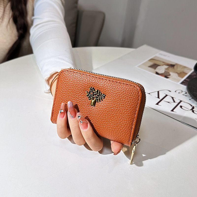 Free Shipping Designer Bag Wallet For Women High-end Fashion Zipper Short Small Wallet Solid Color Small Tree Hardware Multi-card Slot Accordion Card 