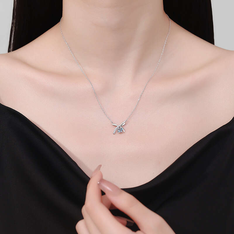 S925 S925terling S925ier Women, Light Bowknot Pendant, Clavicle Chain, 50% MoiS925S925anite Necklace for Women 0a0