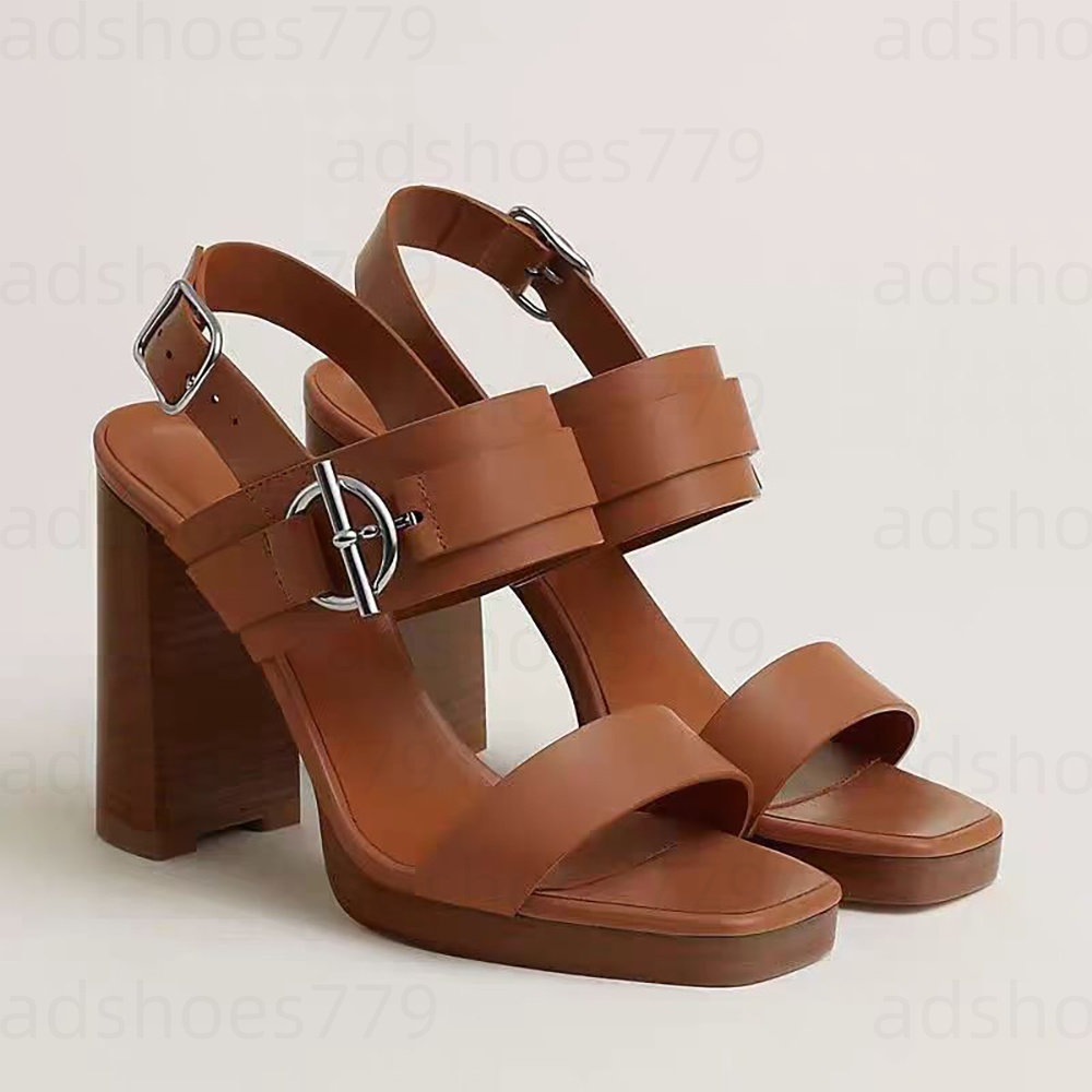 Women's Chunky Heel Slingbacks sandals High quality cowhide Business platform dress shoes Fashion buckle Party Evening shoes luxury designer high heels