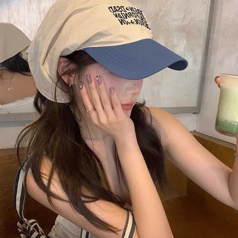 Korean Niche Letter Color Blocking Outdoor Quicking-dry Wens scarf Baseball Cap Duck Tongue Cap Summer Beach Sunshade Cap X250704
