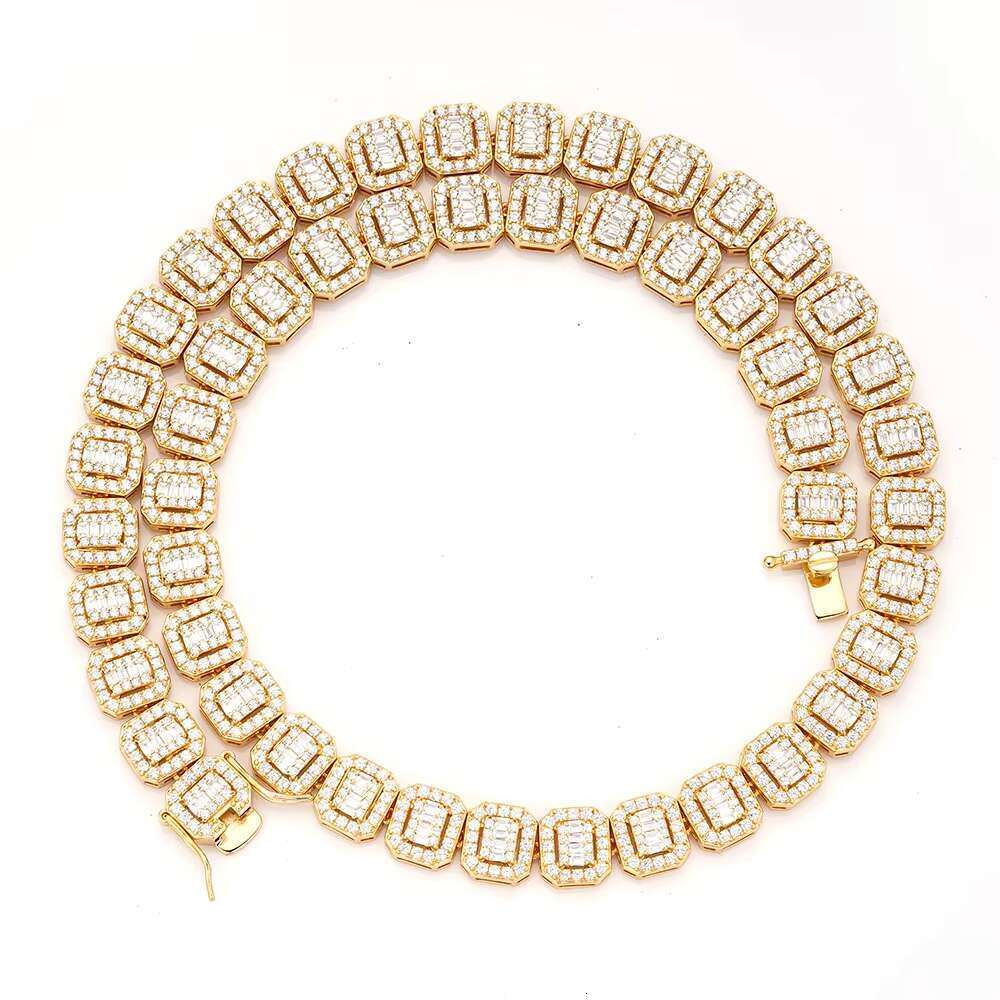 925 Sterling Silver Cz Baguette Paved Hip Hop Cluster Link Square Tennis Chain Necklace for Men