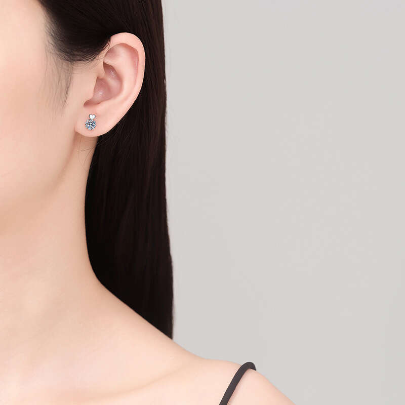 S925 Pure S925ier Women, Light Korean S925tyle Heart S925ix-Prong EarringS925, D Color 1 caratS925 MoiS925S925anite EarringS925 for Women af0