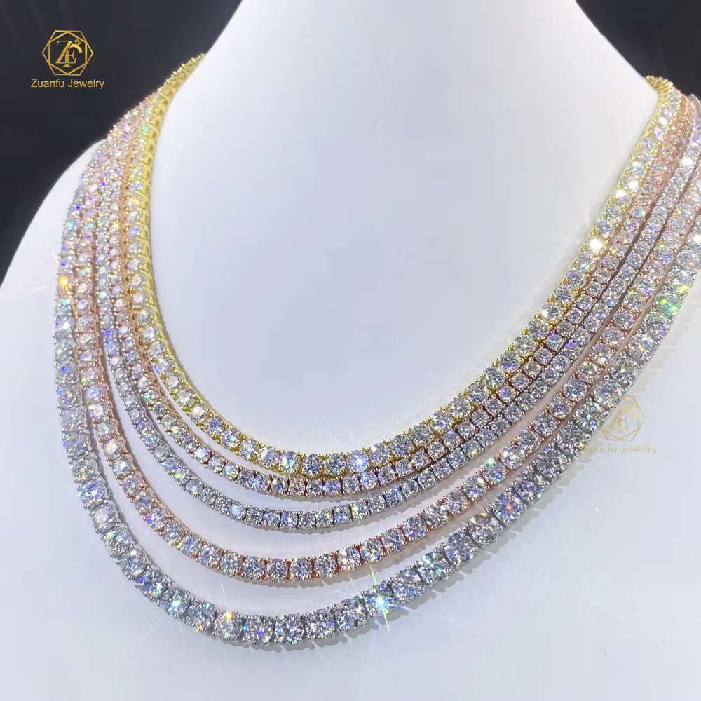 Wholesale Cheapest High Quality Moissanite Chain White/Yellow/Rose Gold Plated 925 Silver Ice Out Moissanite Tennis Chain