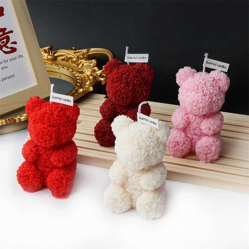 3D Cute Rose Bear Aromatherapy Candle Flowers Animal Bear Dog Rabbit Childrens Gift Decor Mold for Wedding Valentines Day Decoration W250704