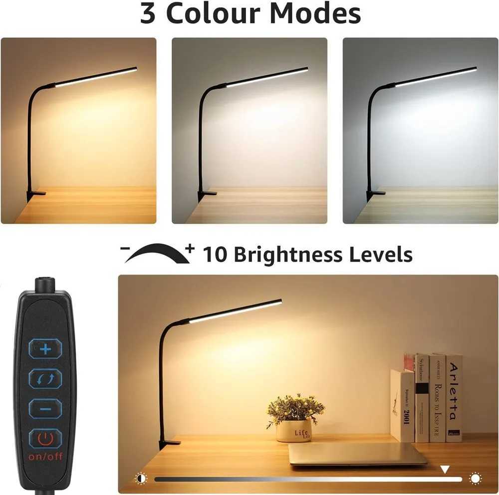 LED Desk Lamp Dimming Eye-Caring Home Reading Lights 3 Color Mode Flexible Adjustable Gooseneck PC Office Table LampsXJ250703