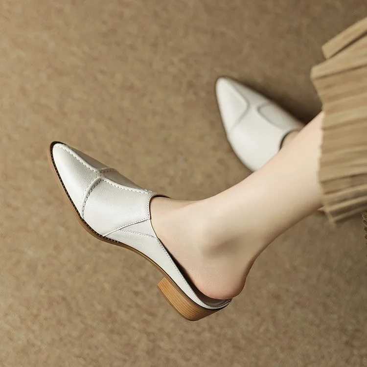 Sexy High Heel Mules Ladies Leather Sole Slippers Women Pointed Toe Platform Mules Slip-on Shoes Woman W250704