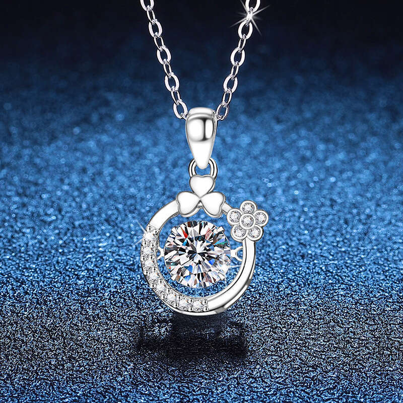 S925 Pure S925ier for Women Flower Dynamic Pendant 1 caratS925 MoiS925S925anite Necklace cc1