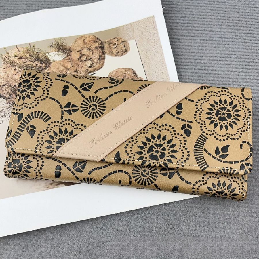 Free Shipping Designer Bag Women's Long Wallet Premium Leather Embossed Retro Chinese Style Clutch Fashion Simple Color Block