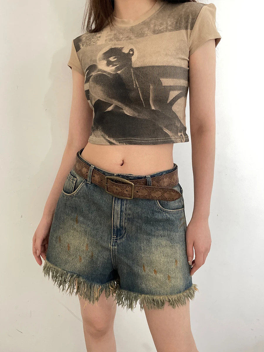 N Retro Y2K Belt WOMENS National Wind Belt with Jeans Belt Senior Sense of Brown 250701