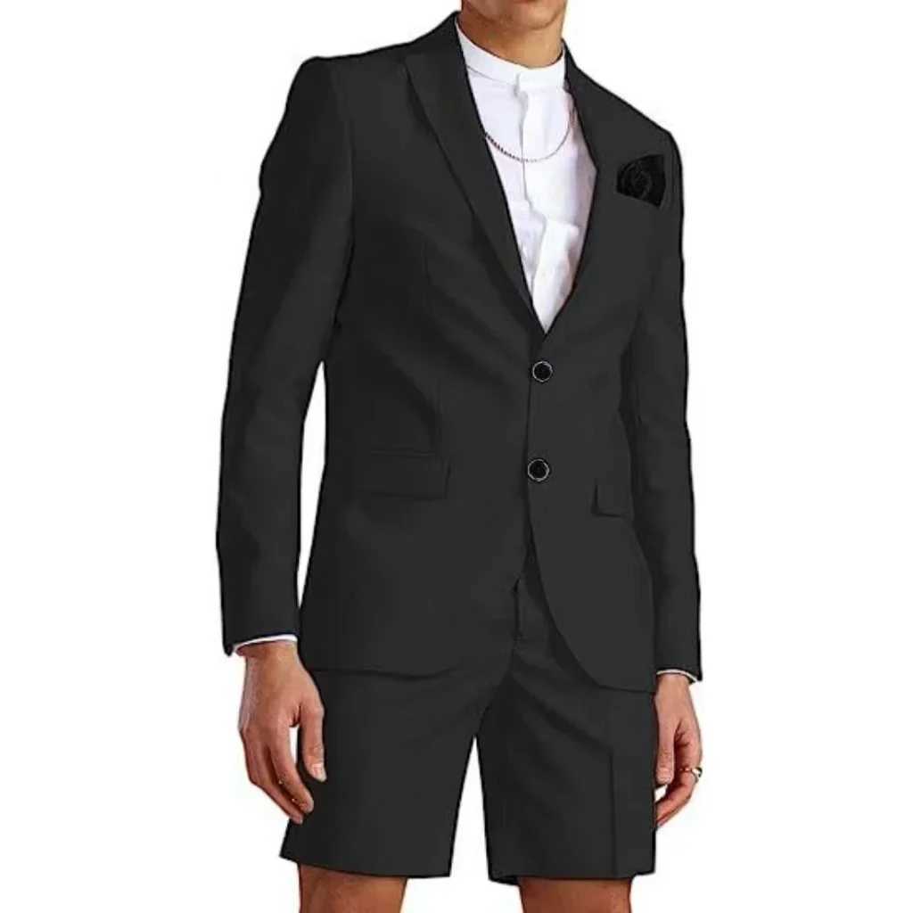 2-Piece Slim Fit Mens Suit Blazer Short Pant Set Notched Lapel Summer Two Button Tuxedo Suit Wedding Sports X250704