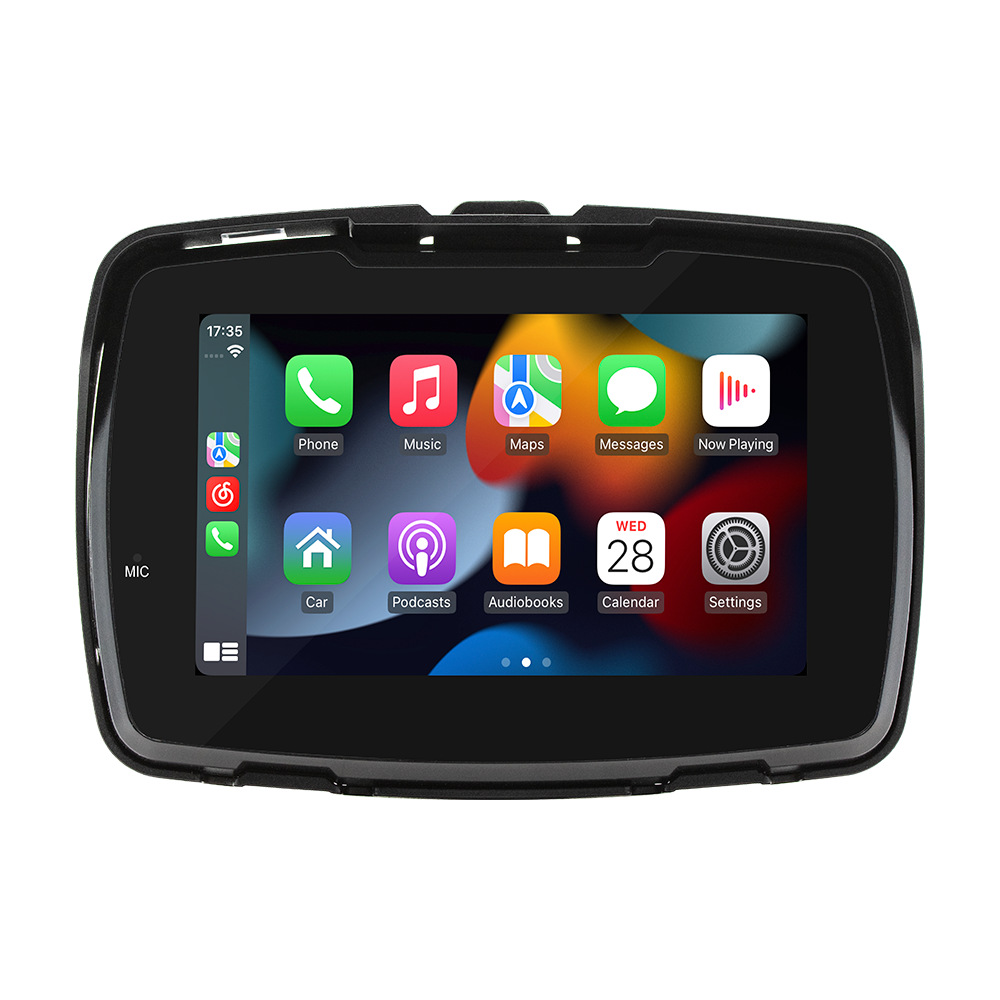5 Inch Wireless Motorcycle Carplay GPS Navigation System with Carplay and Android Auto, Portable Moto Car Play Screen with Dual Bluetooth, Navigation,