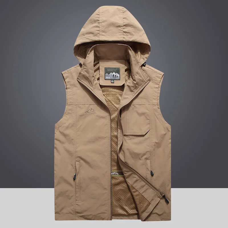 FGKKS Outdoor Casual Vest For Men Large Pocket Hooded Fashion Coat High Quality n Streetwear Men 250704