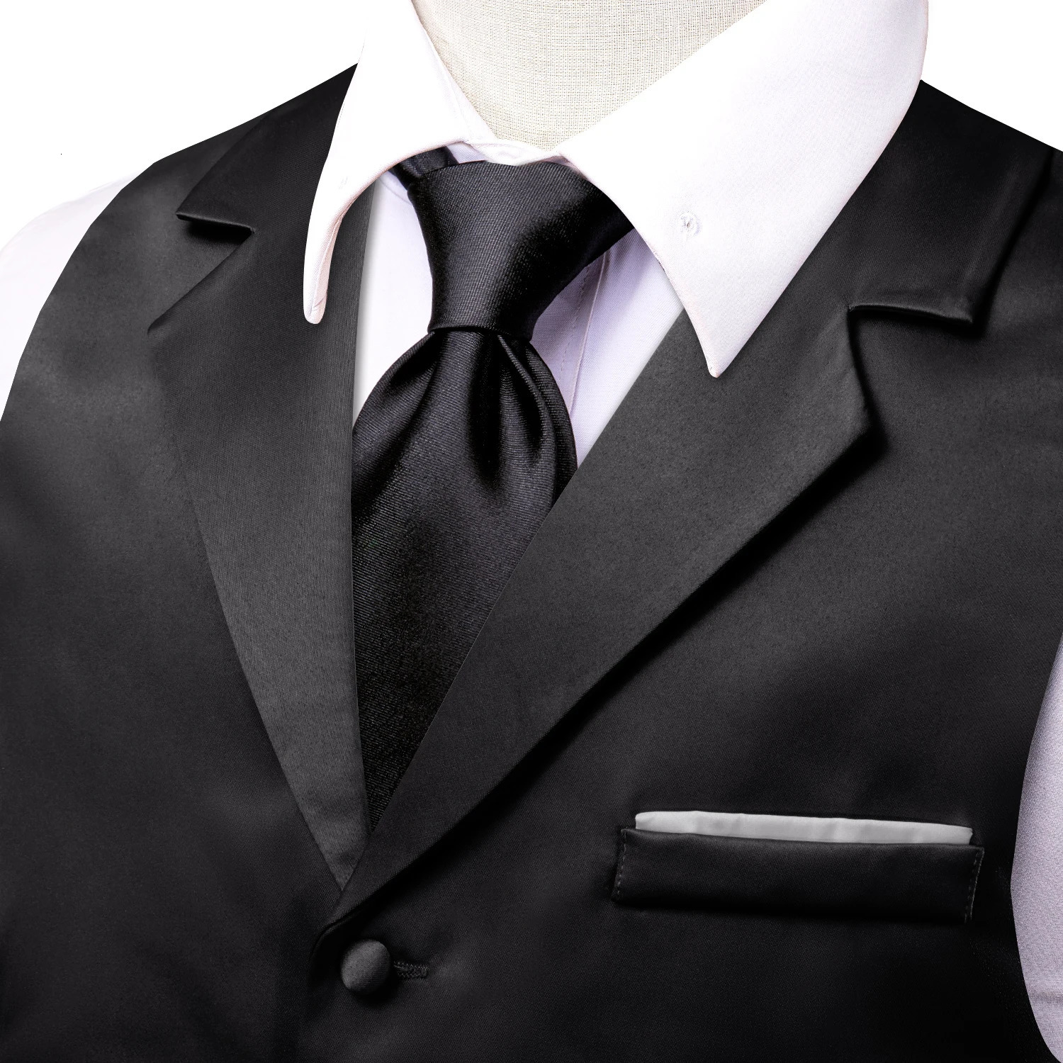 HiTie Solid Black Vneck Men Vest With Tie Jacquard Tuxedo Dress Waistcoat Adjustable Jacket Casual Business Party Fashion 250704