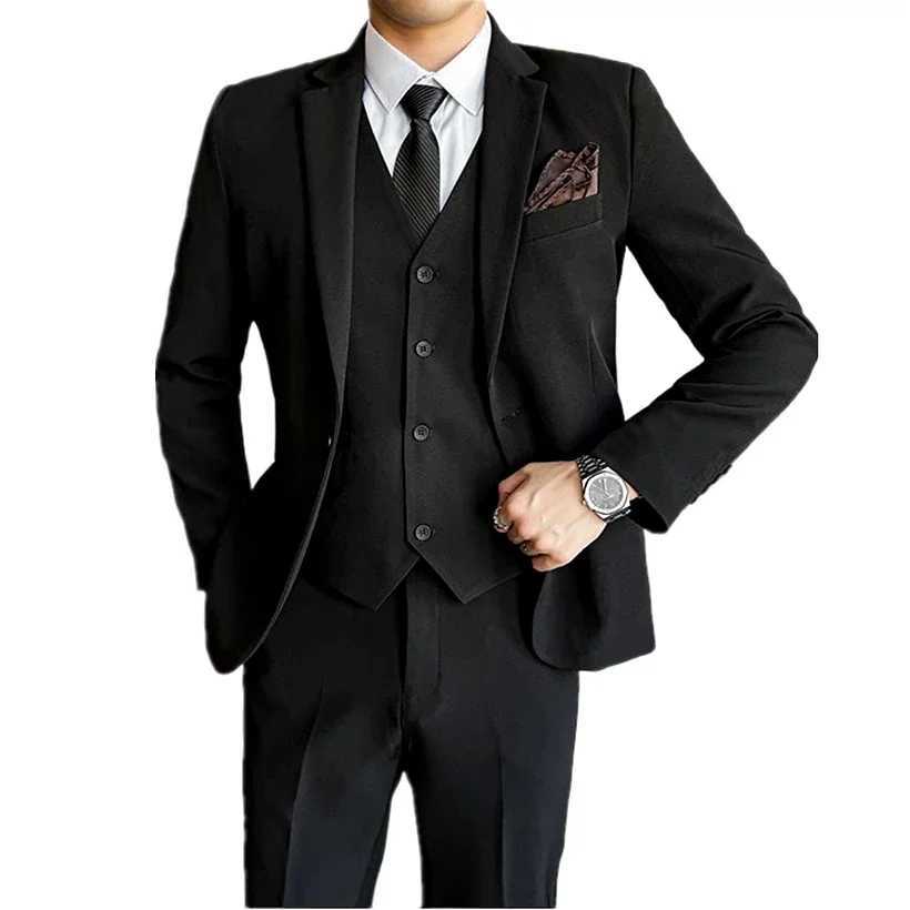Black Mens Office/Interview Suit 3 Piece Fashion Slim Fit Jackets and Vest with Trousers Asian Size Gray Men Sets X250704