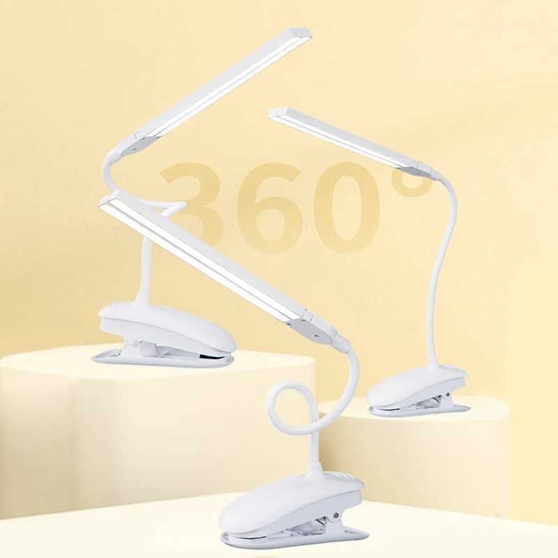 LED Double-headed Reading Table Lamp with Clip Touch Control Dimmable Light Eye Protection for Bedroom Dormitory Study Office XJ250703
