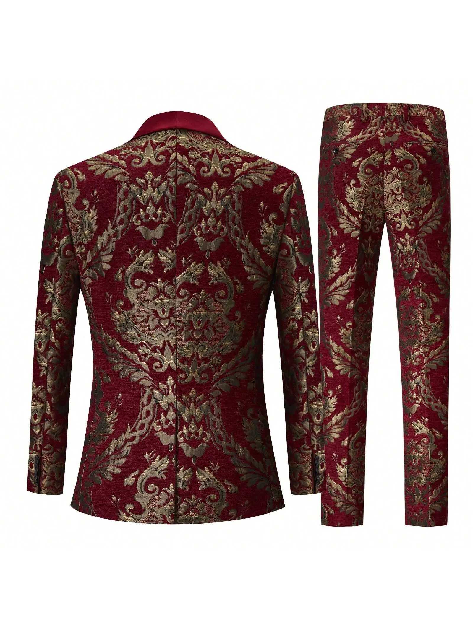 Mens Suit Jacquard Slim Fit 2-Piece Shawl Lapel Tuxedo Wedding Party Prom Suit Set X250704