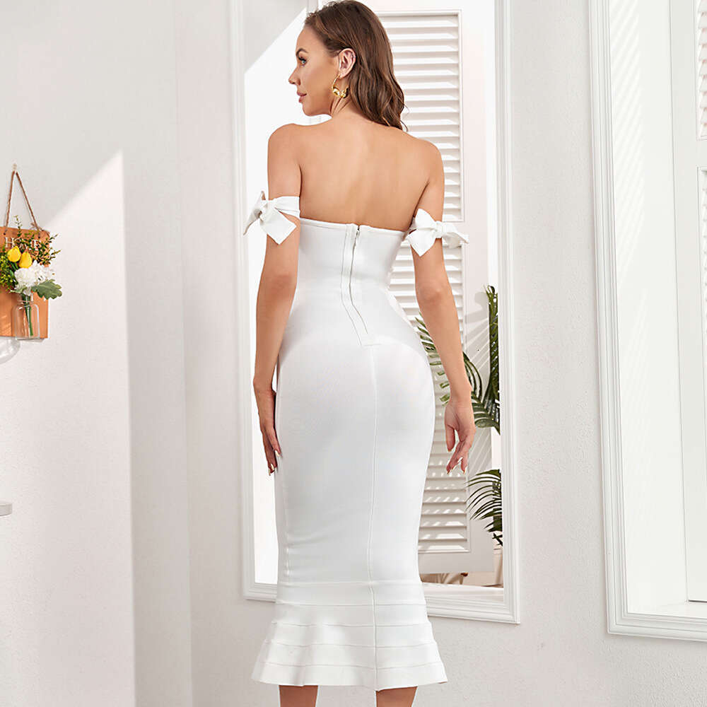 White Skirt Maxi Skirt Off Shoulder Strapless Sexy Bandage Mermaid Dress Tight Fitting Tie Up Evening Gown Women S Fashion Long Skirt