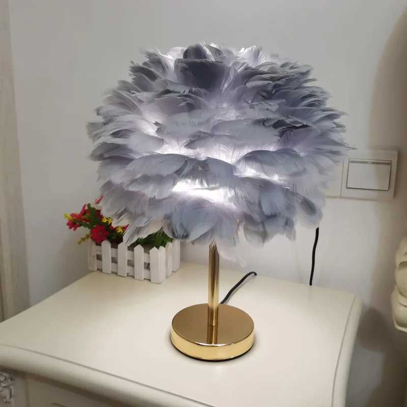 Modern Feather Table Lamp Bedroom Table Lamp Bedside Living Room Coffee Decorative Lights Christmas Decoration Romantic ListingXJ250703