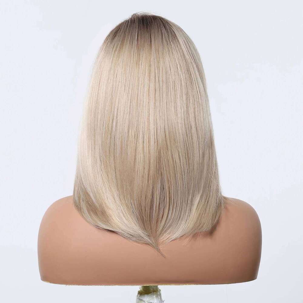 Medium Straight Synthetic Wig Light Golden Blonde Layered Wigs for Women Daily Cosplay Party Use Heat Resistant Fibre Fake Hair