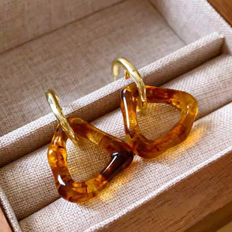 Geometric Brown Resin Metal Drop Post Earrings For Women Fashion Jewelry Trendy New Style Holiday Accessories Wholesale C1750 Y250704