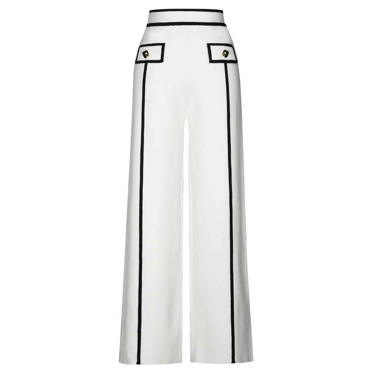 ZJYT Spring Knitted Suit Color Block Cardigan Sweater and Pants 2 Piece Matching Set Women 2025 Fashion Ladies White Outfit X250704
